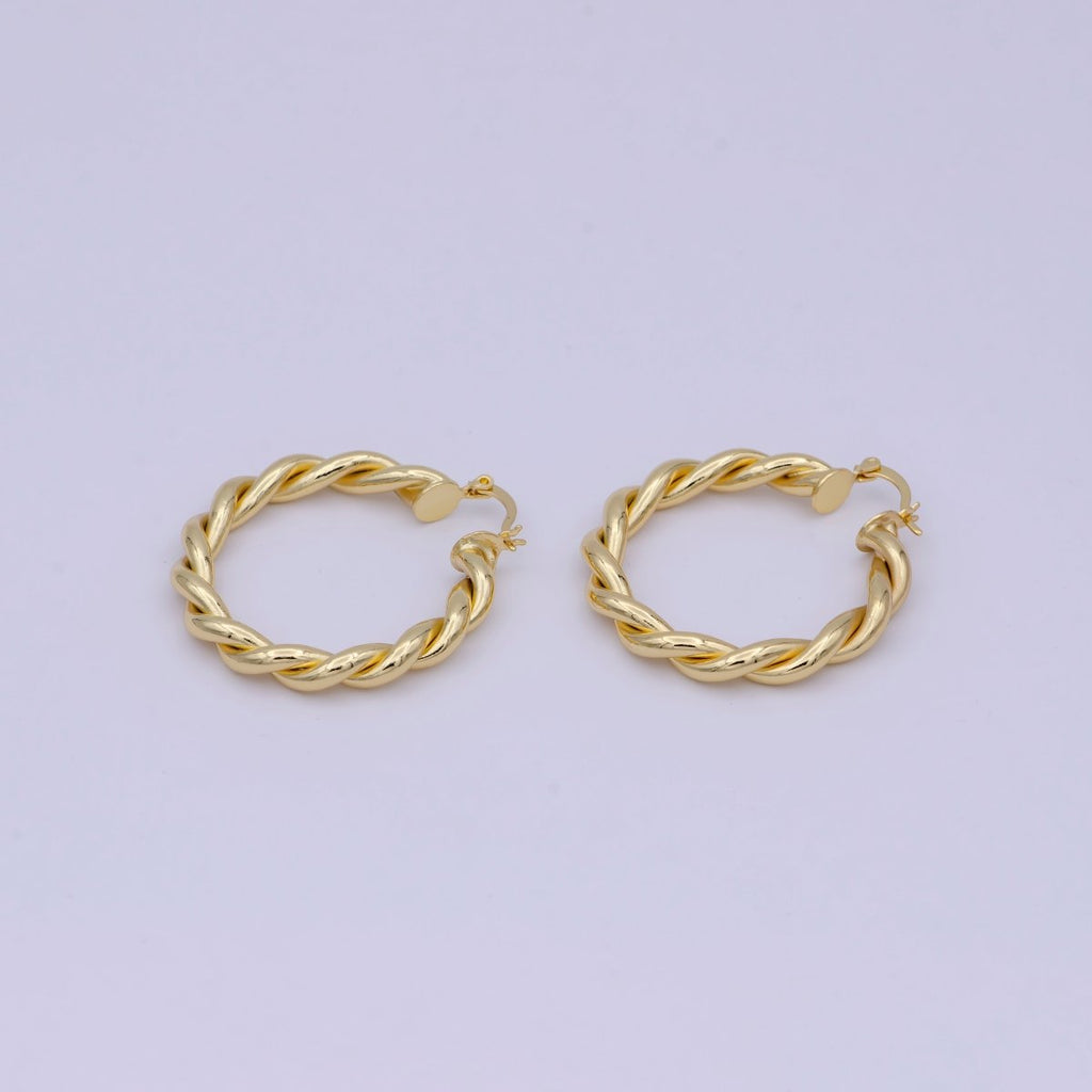Gold Circle Twisted Hoop, 24k Gold Fill Hoop, Twisted Hoop, Gold Hoop Earrings, Dainty Minimalist Hoops Wholesale Jewelry T-335 T-336 T-355 - DLUXCA