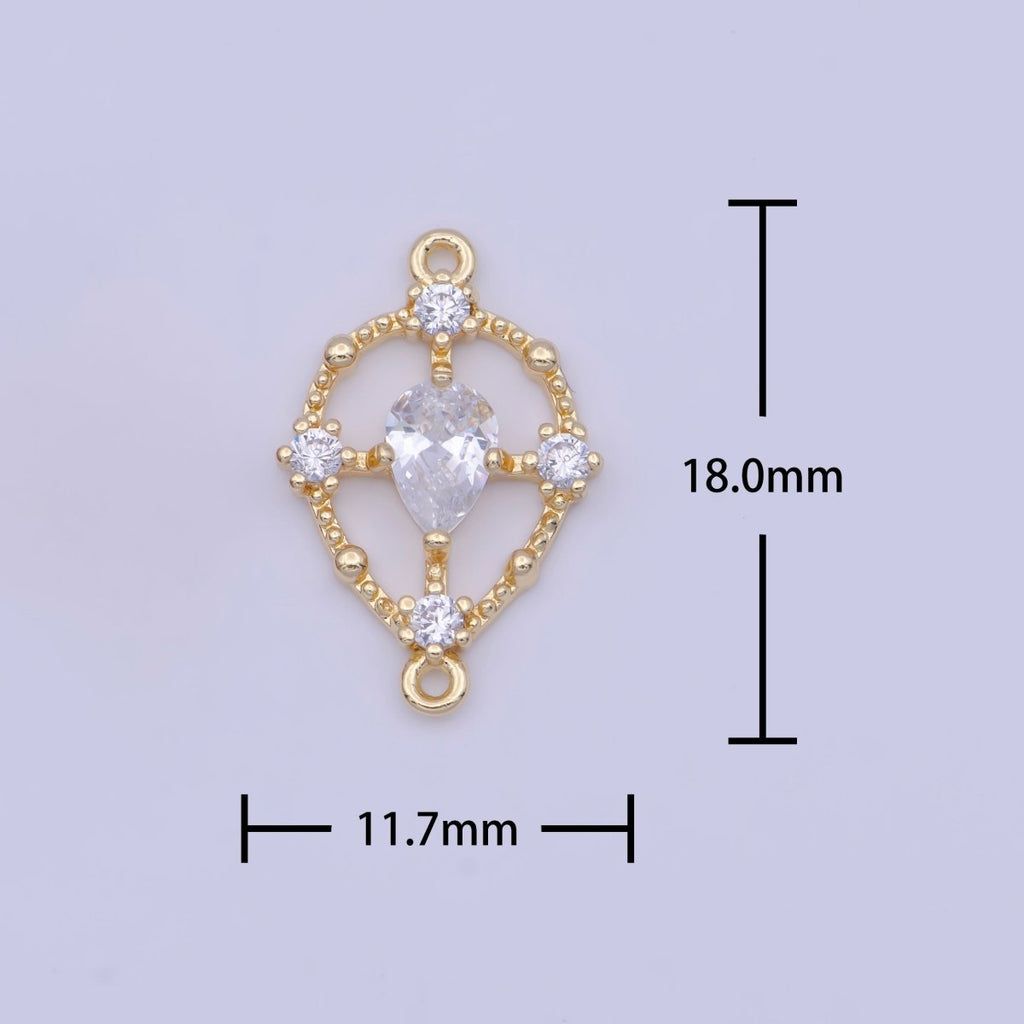 Gold Clear Teardrop CZ Beaded Geometric Link Connector Jewelry Making Supply F-192 G-564