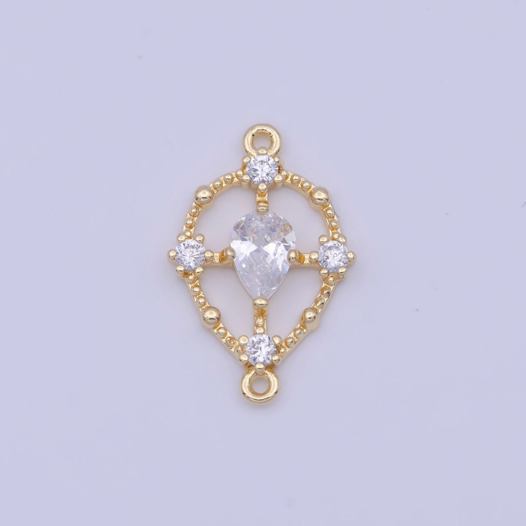 Gold Clear Teardrop CZ Beaded Geometric Link Connector Jewelry Making Supply F-192 G-564