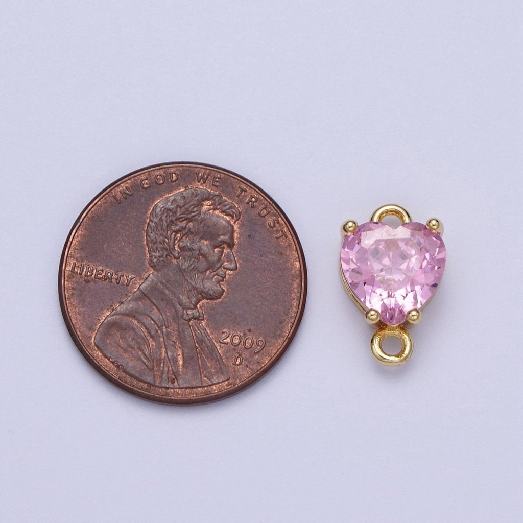 Gold Clear/Pink Link CZ Heart Love Cubic Zirconia Connector For Necklace Bracelet Jewelry Making G-579 G-580
