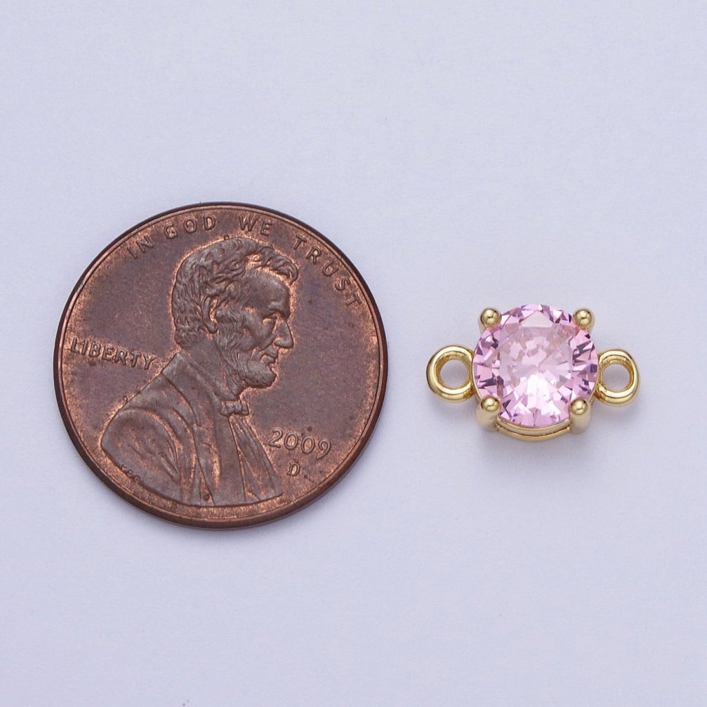 Gold Clear/Pink Link CZ Round Cubic Zirconia Connector For Necklace Bracelet Jewelry Making G-577 G-578