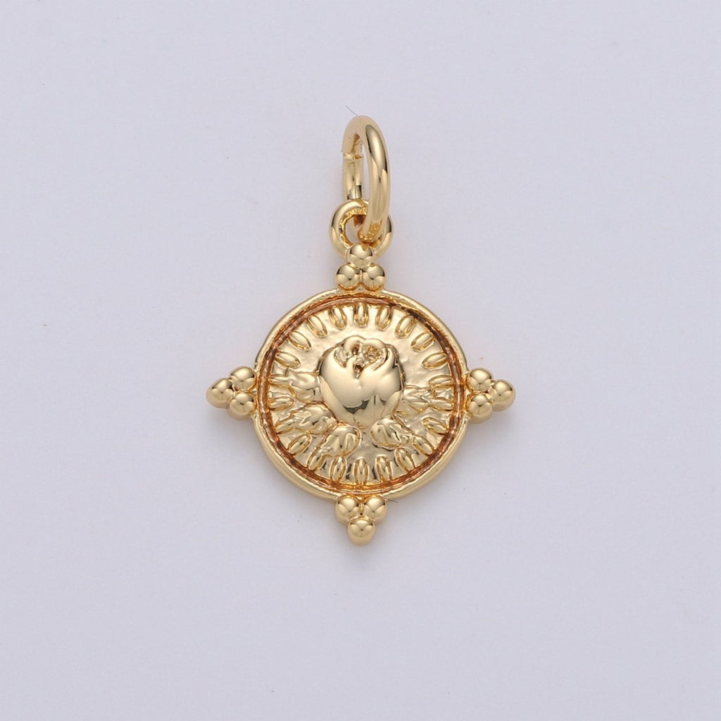 Gold Coin Charm - Silver coin charm, gold coin finding, flower charm, gold flower charm, Rose coin pendant, Dainty Charm, D-466, D-467
