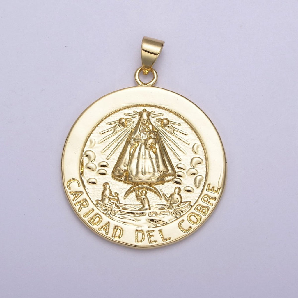 Gold Coin La Virgen de la Caridad del Cobre Pendant for Necklace Supply H-863 - DLUXCA
