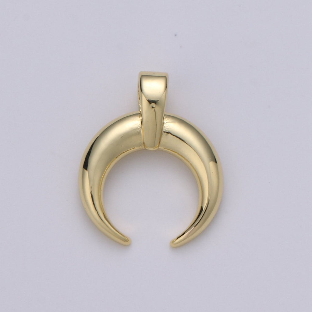Gold Crescent Moon Horn Pendant - C shape wish moon charm, half moon, eclipse, tusk, Celestial Jewelry 14k gold plated Charm J-015 - DLUXCA