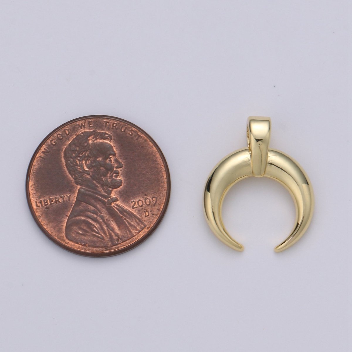 Gold Crescent Moon Horn Pendant - C shape wish moon charm, half moon, eclipse, tusk, Celestial Jewelry 14k gold plated Charm J-015 - DLUXCA