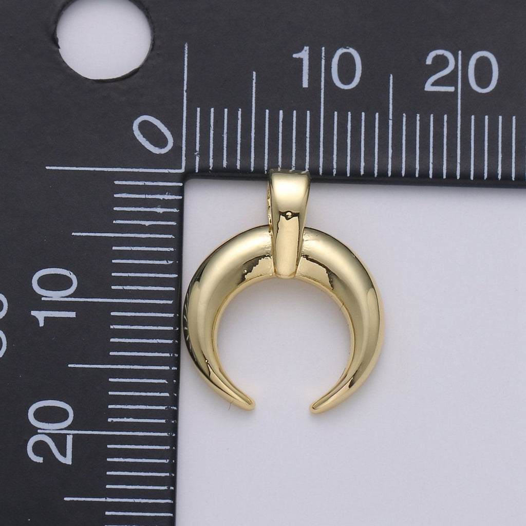 Gold Crescent Moon Horn Pendant - C shape wish moon charm, half moon, eclipse, tusk, Celestial Jewelry 14k gold plated Charm J-015 - DLUXCA