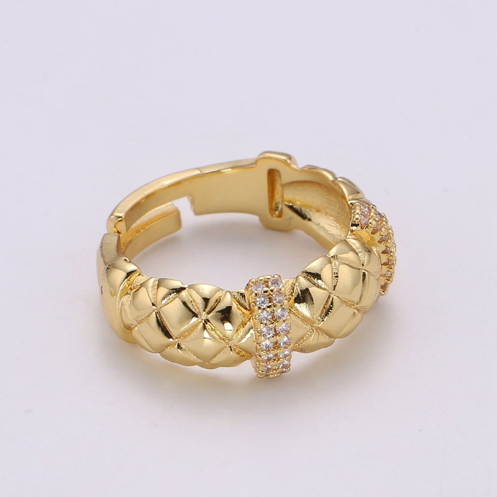 Gold Croissant Ring, Cz Twist Ring, Chunky Ring, Adjustable Ring, Statement Ring, Twisted Ring, Rope Ring Gift for Her Valentine Gift R-202 - DLUXCA