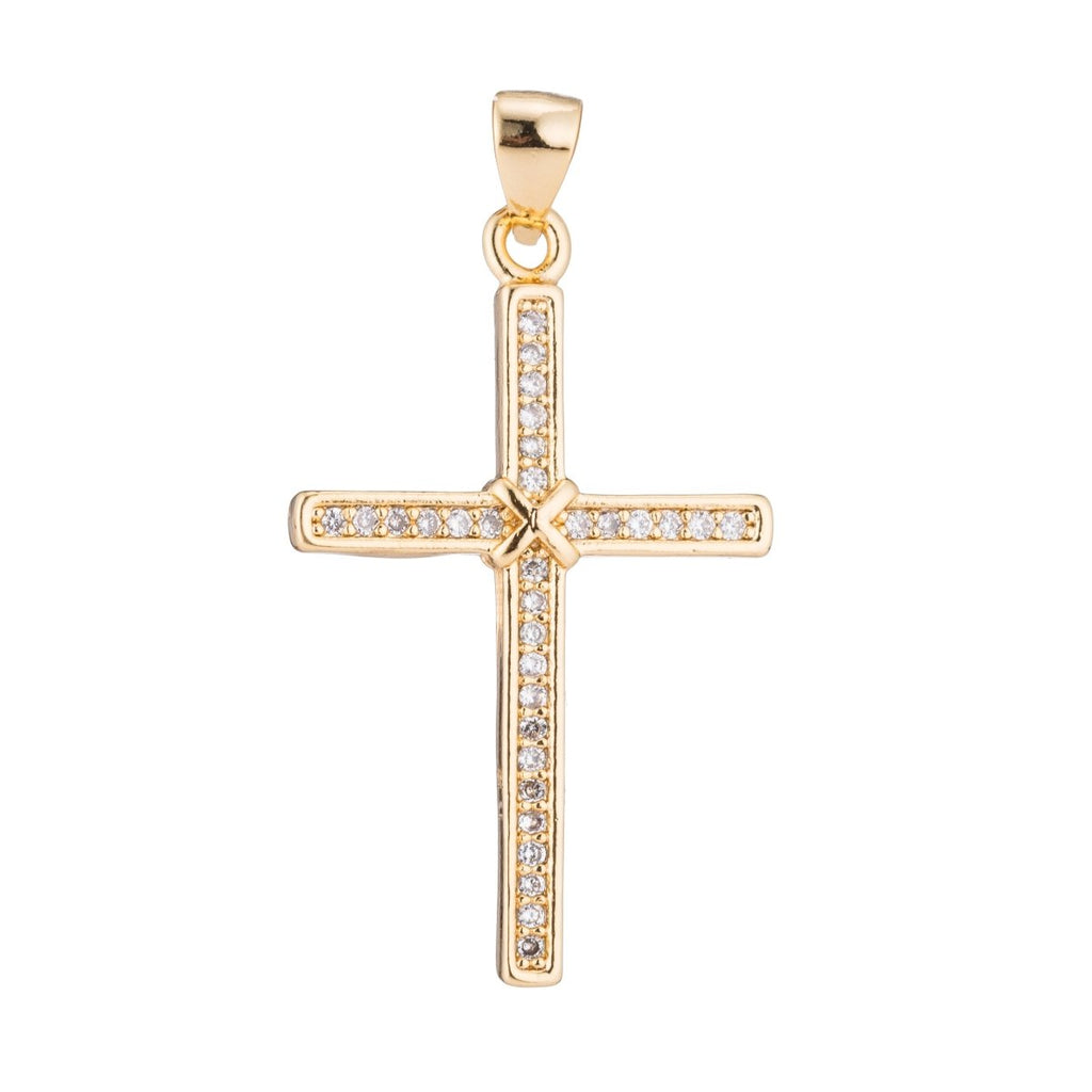 Gold Cross, Jesus Faith Love Believe Church Family Love Joy Cubic Zirconia Necklace Pendant Charm Bead Bails Findings for Jewelry Making H-201 - DLUXCA