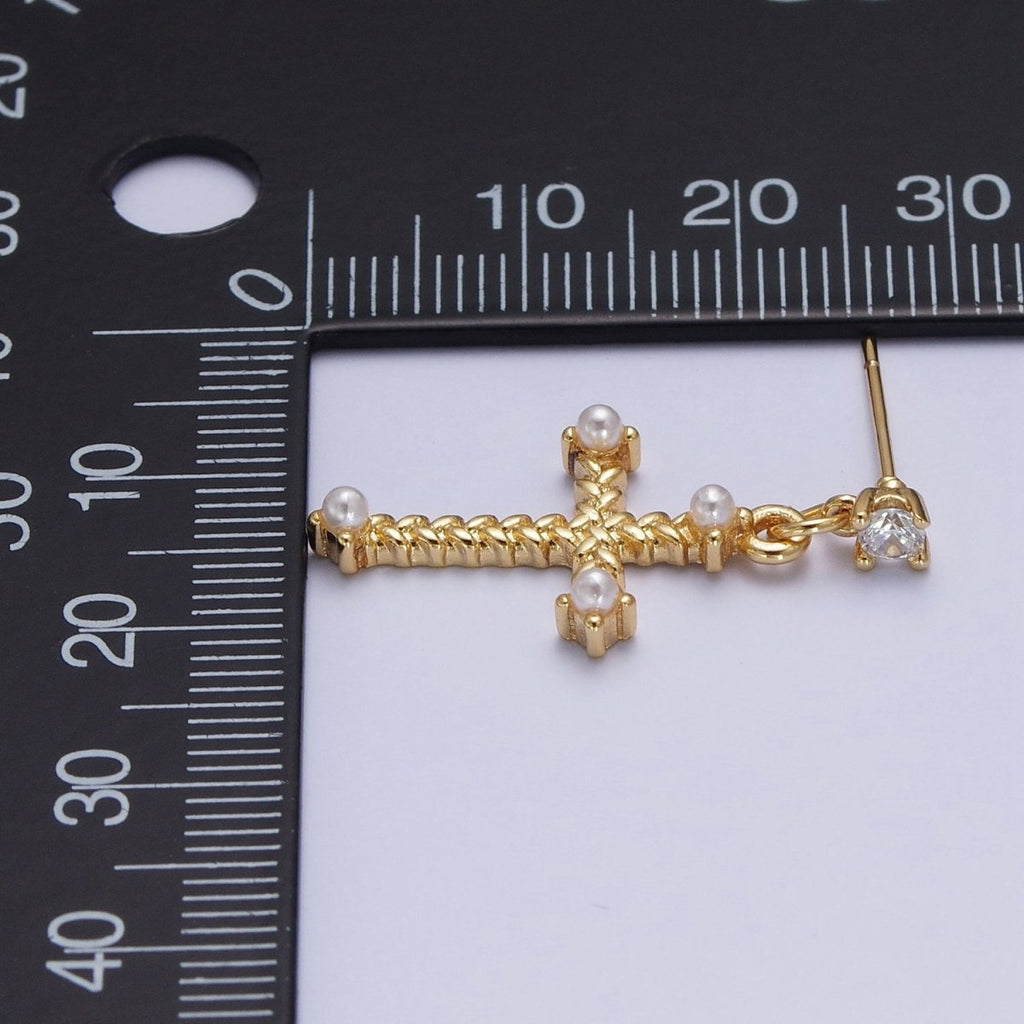 Gold Cross Stud Earring Dangle Cross Earring Charm for Religious Women Jewelry P-277 - DLUXCA