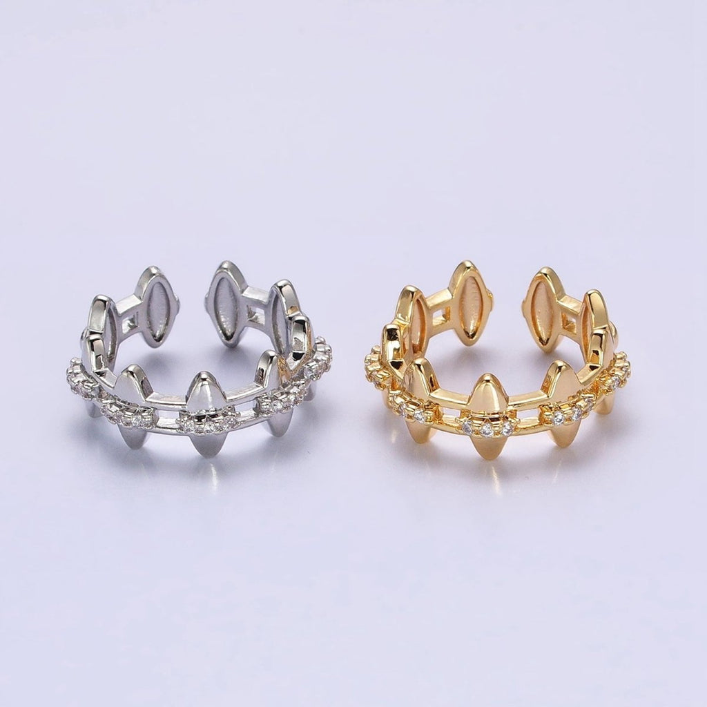 Gold Crown Band, Princess Crown Ring Silver Gold Ring, Crown Stacking Ring Geometric Jewelry O-1813 O-1814