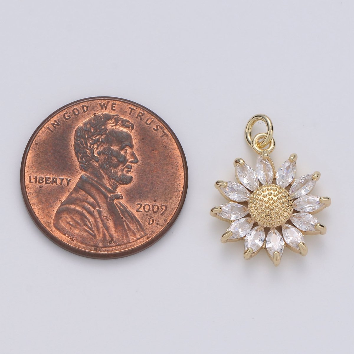 Gold Crystal Sunflower Gold plated Charm - D - 483 - DLUXCA