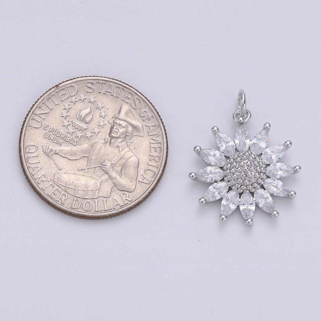 Gold Crystal Sunflower Gold plated Charm - D - 483 - DLUXCA