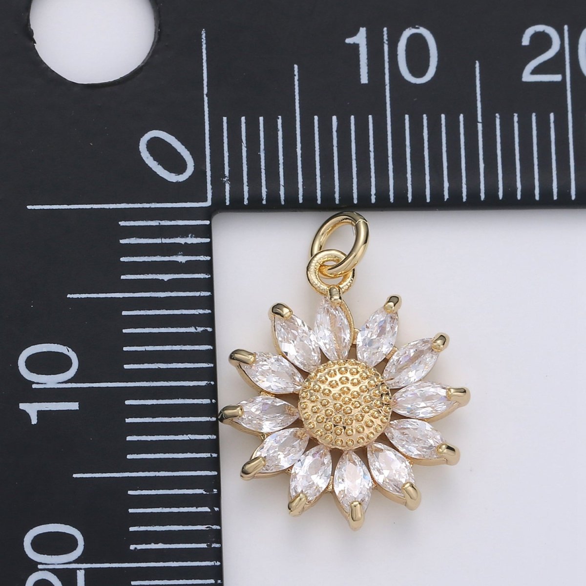 Gold Crystal Sunflower Gold plated Charm - D - 483 - DLUXCA