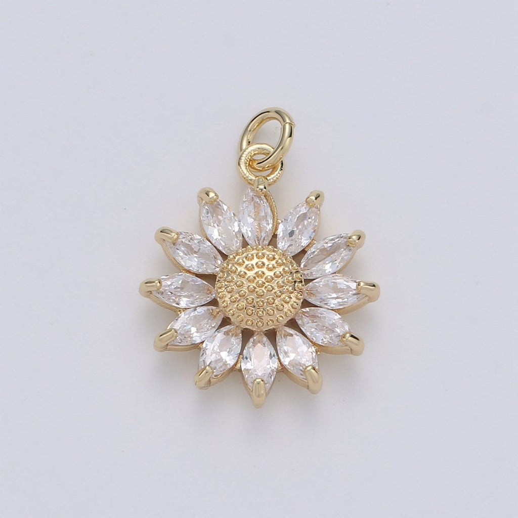 Gold Crystal Sunflower Gold plated Charm - D - 483 - DLUXCA
