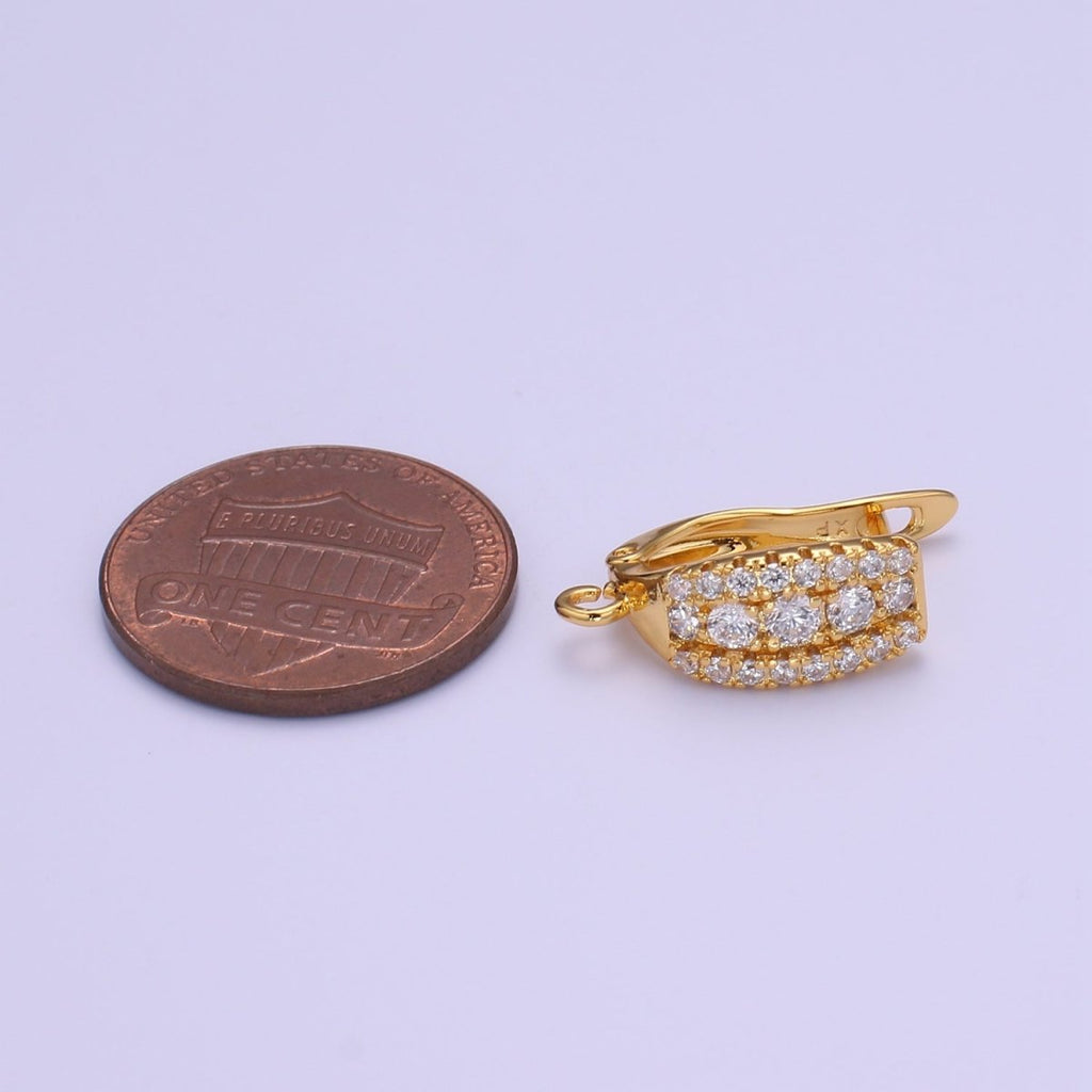 Gold cubic one touch w/ open link, Nickel free 1 pair Earring Lever back earring making, CZ hoop earring charm Supply L-223 - DLUXCA