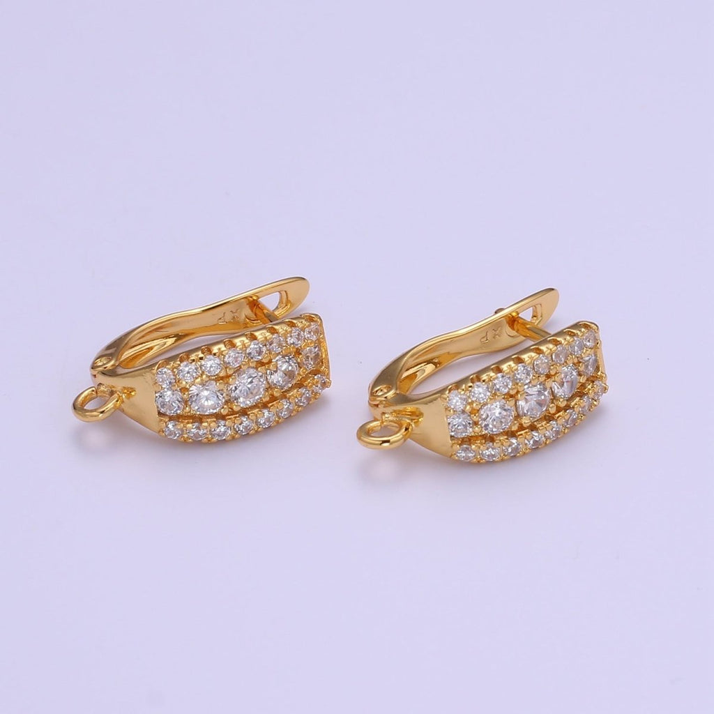 Gold cubic one touch w/ open link, Nickel free 1 pair Earring Lever back earring making, CZ hoop earring charm Supply L-223 - DLUXCA