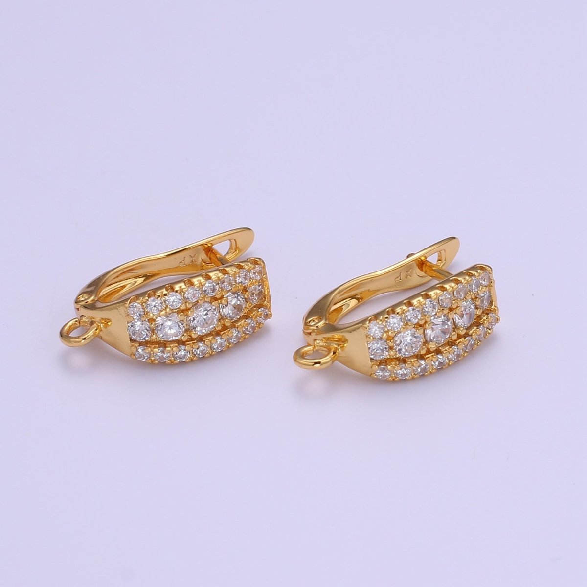 Gold cubic one touch w/ open link, Nickel free 1 pair Earring Lever back earring making, CZ hoop earring charm Supply L-223 - DLUXCA