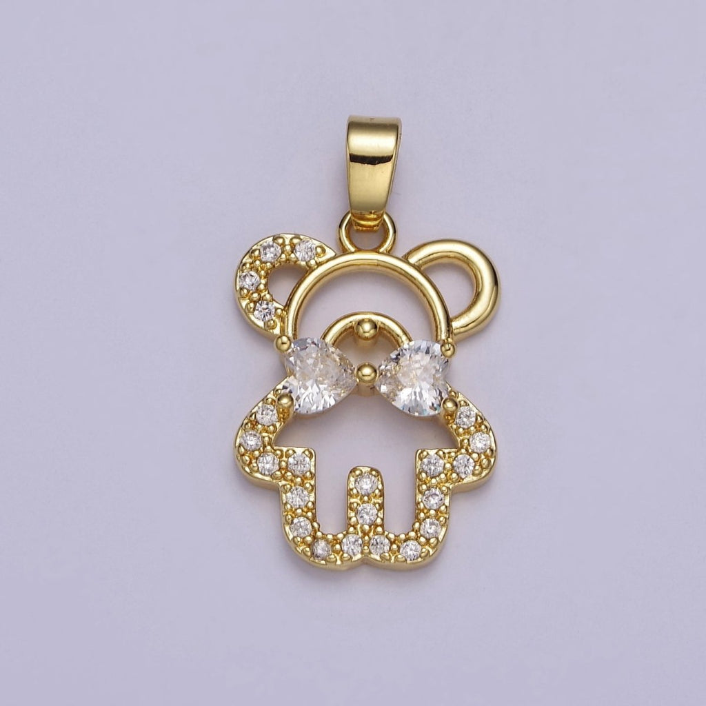 Gold Cubic Panda Bear Pendant Charm For Jewelry Necklace Making J-540 - DLUXCA