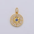 Gold cubic Star charms ,cubic North Star pendants, Coin charm, medallion charm, Celstial star pendants Real Gold Plated / Silver plated D-284