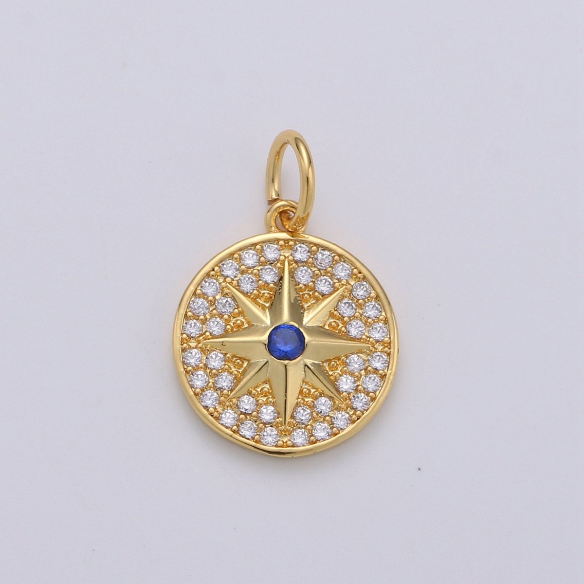 Gold cubic Star charms ,cubic North Star pendants, Coin charm, medallion charm, Celstial star pendants Real Gold Plated / Silver plated D-284