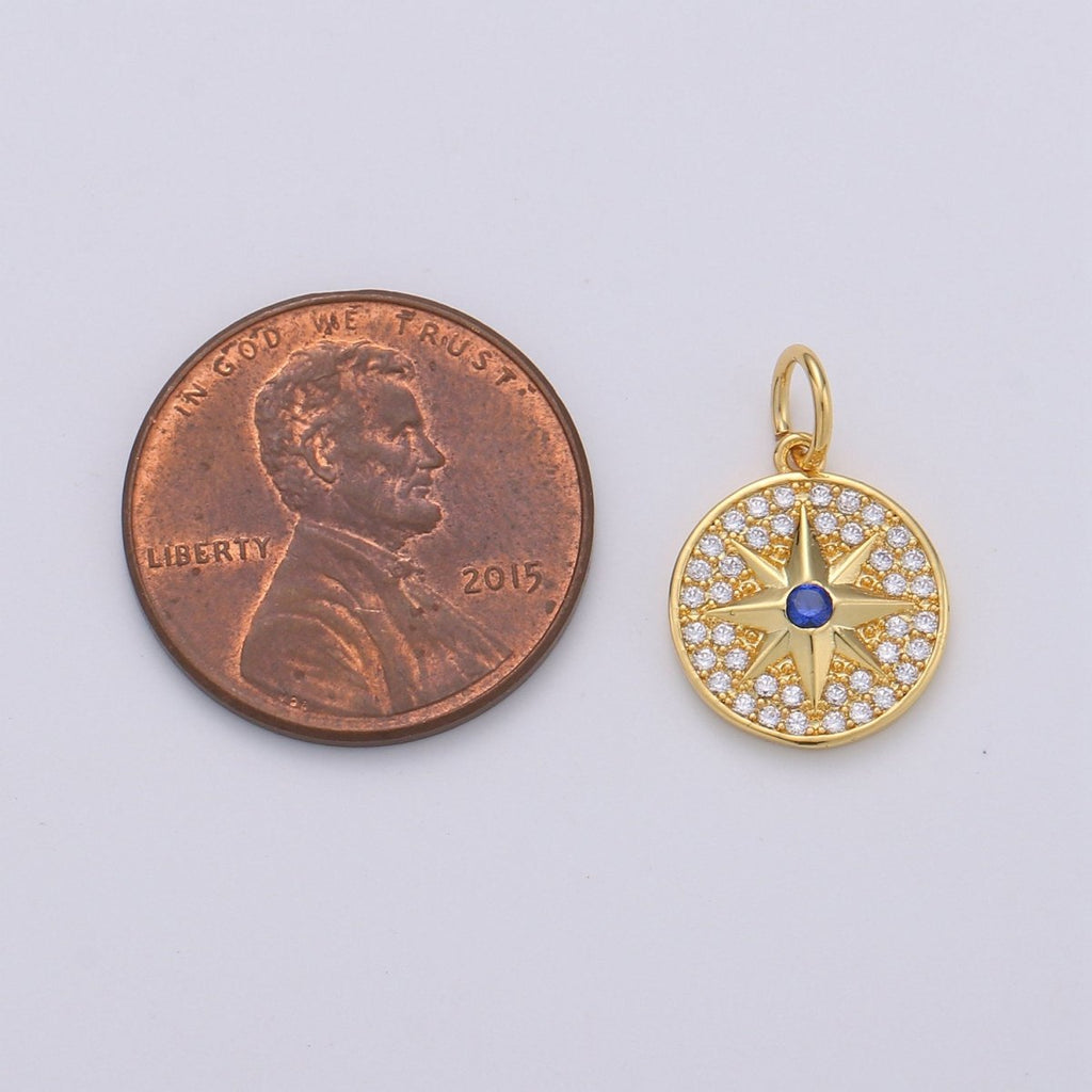 Gold cubic Star charms ,cubic North Star pendants, Coin charm, medallion charm, Celstial star pendants Real Gold Plated / Silver plated D-284