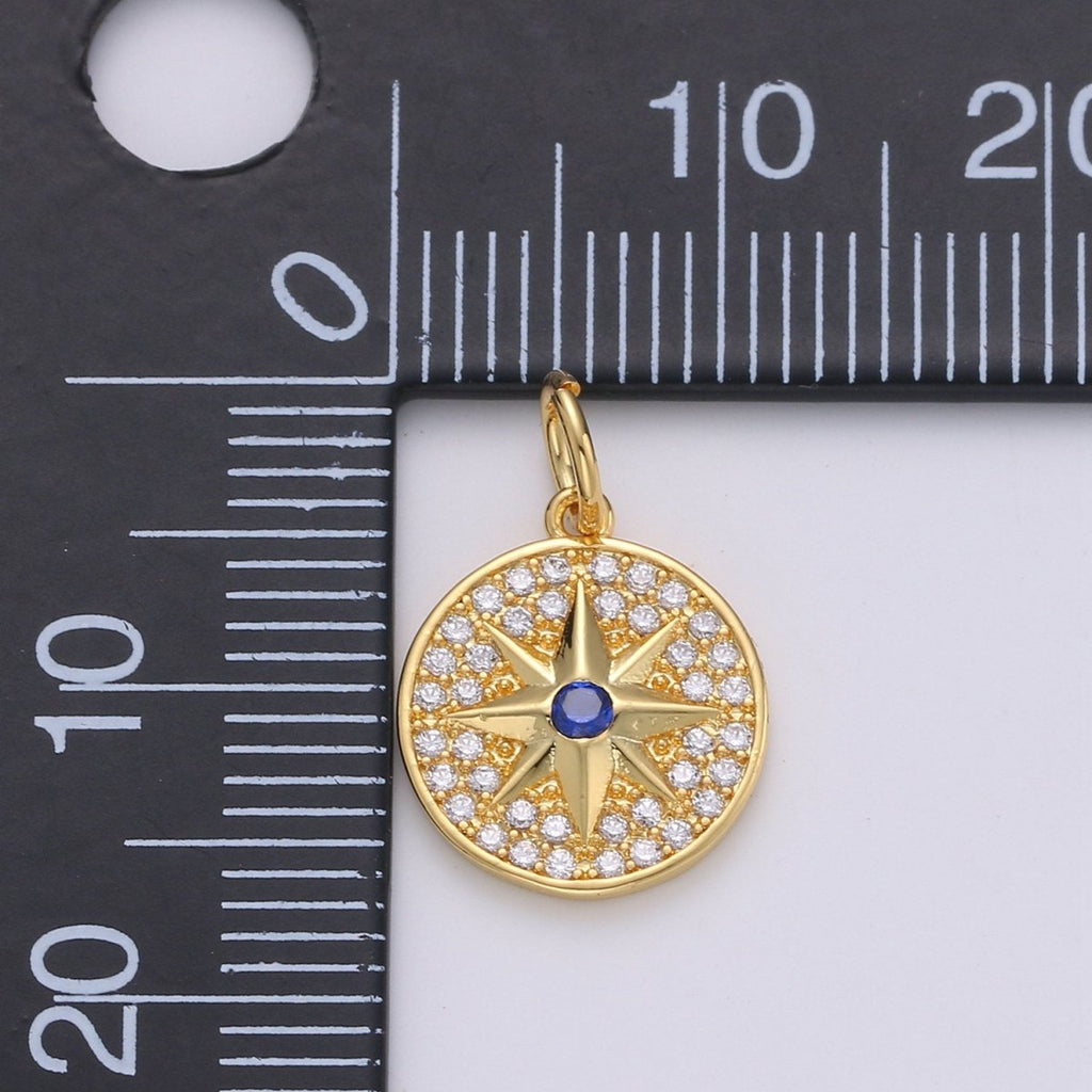 Gold cubic Star charms ,cubic North Star pendants, Coin charm, medallion charm, Celstial star pendants Real Gold Plated / Silver plated D-284