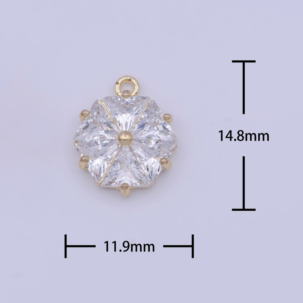 Gold Cubic Zirconia Six Sided Hexagon CZ Charm For Add on Jewelry Making | X-714 - DLUXCA