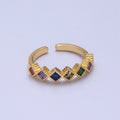 Gold Cuff CZ Ring Open Cuff Ring Tiny Rhombus Diamonds Ring-Adjustable Ring Minimalist Jewelry O-2132 - DLUXCA