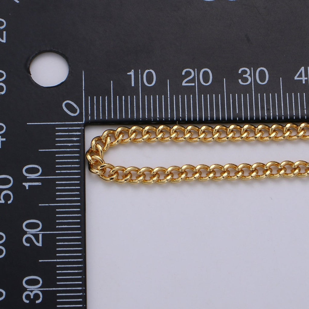 Gold CURB Chain by Yard, Wholesale Bulk Roll Chain For Jewelry Making, Width 2.9mm, 24K Gold plated, White Gold plated Matte Unfinished Chain | ROLL-497, ROLL-498 Clearance Pricing - DLUXCA
