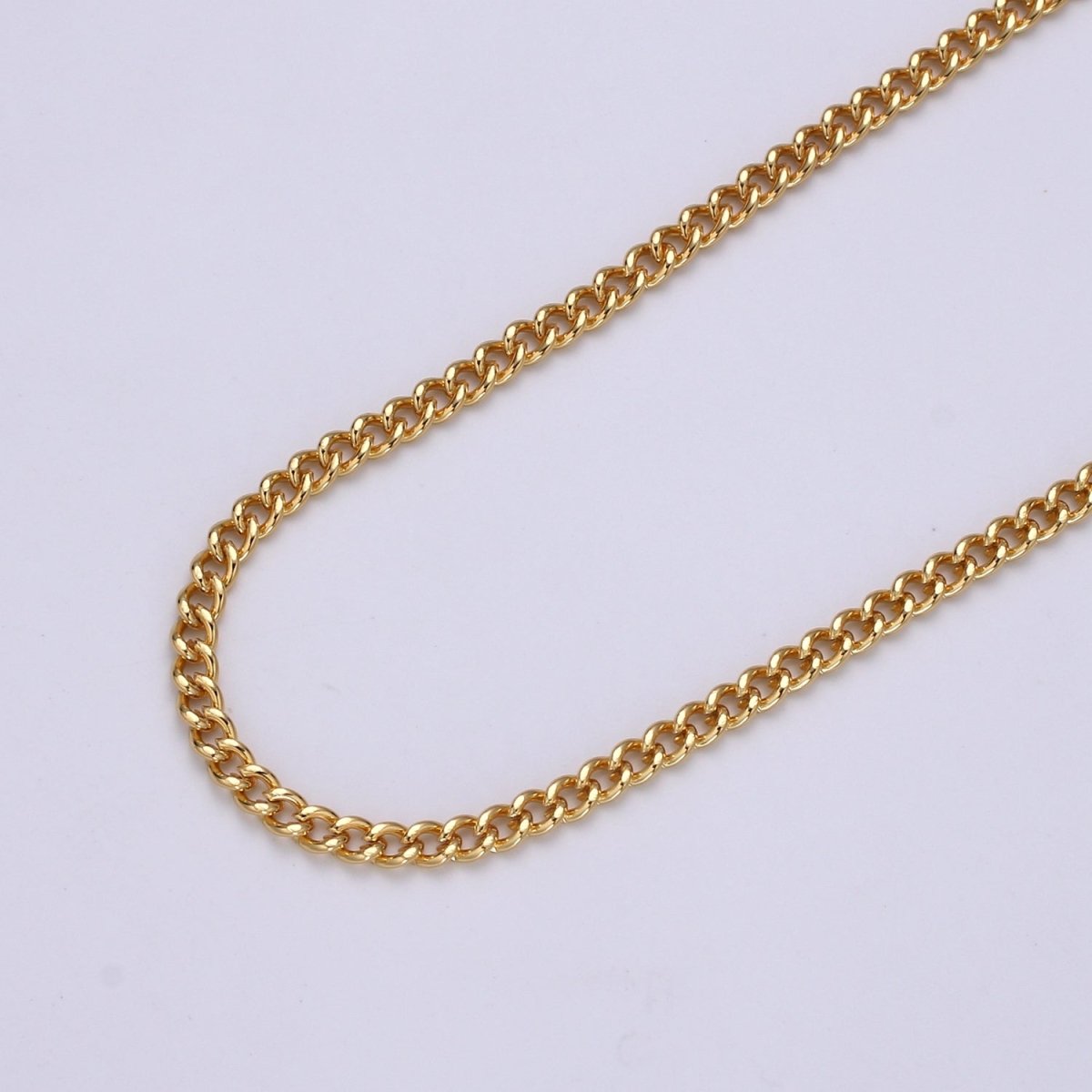 Gold CURB Chain by Yard, Wholesale Bulk Roll Chain For Jewelry Making, Width 2.9mm, 24K Gold plated, White Gold plated Matte Unfinished Chain | ROLL-497, ROLL-498 Clearance Pricing - DLUXCA