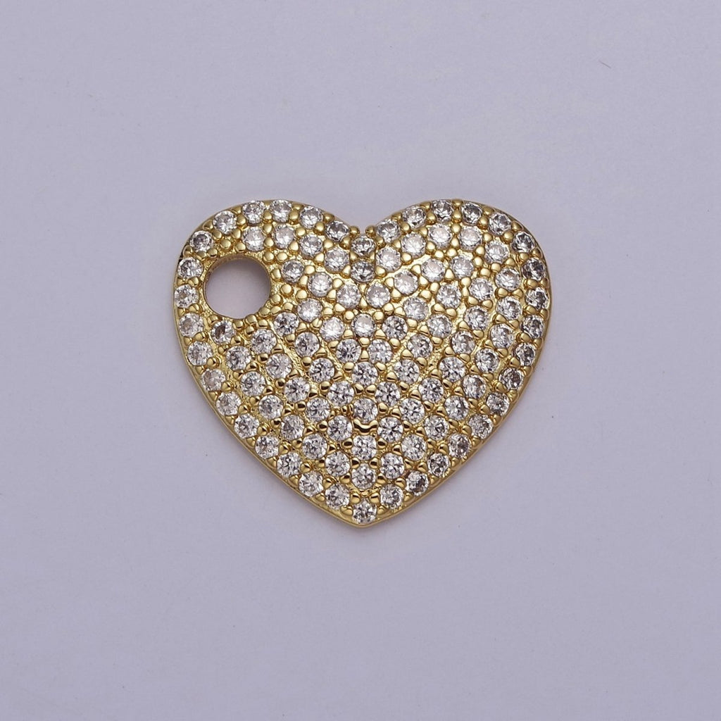 Gold CZ Heart Charm 17x19mm Pendant, Layered Necklace Bracelet Earring Pendant Dangle heart charm J - 315 - DLUXCA
