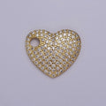 Gold CZ Heart Charm 17x19mm Pendant, Layered Necklace Bracelet Earring Pendant Dangle heart charm J - 315 - DLUXCA