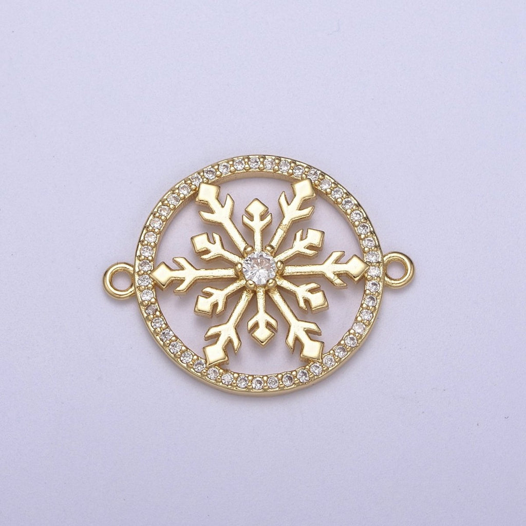 Gold CZ Pave Snowflake Charm Cubic Zirconia Snow flake Link Connector for Bracelet DIY Jewelry Finding Supplies F-146 - DLUXCA