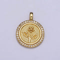 Gold Daisy Flower Textured Clear Micro Paved CZ Round Pendant | AA026 - DLUXCA