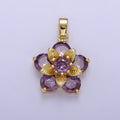 Gold Daisy with Amethyst Purple Cubic Zirconia CZ, Flower Pendant For Jewelry Necklace Making, J-527 - DLUXCA