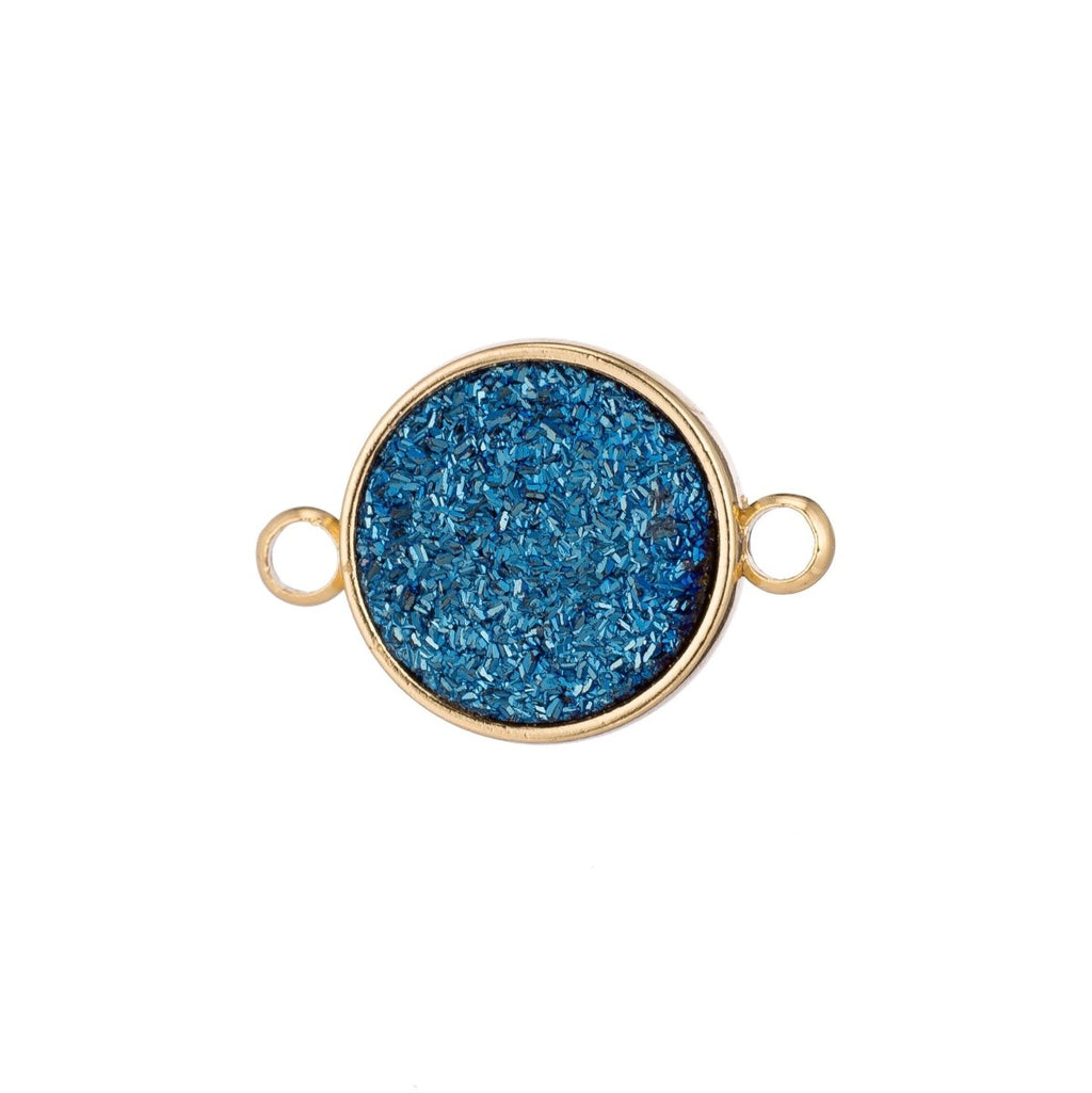 Gold Dark Blue Round Druzy Drusy Druzzy Agate Gemstone DIY Gift Bracelet Charm Bead Connector Double Bail Pendant for Jewelry Making F-399 - DLUXCA