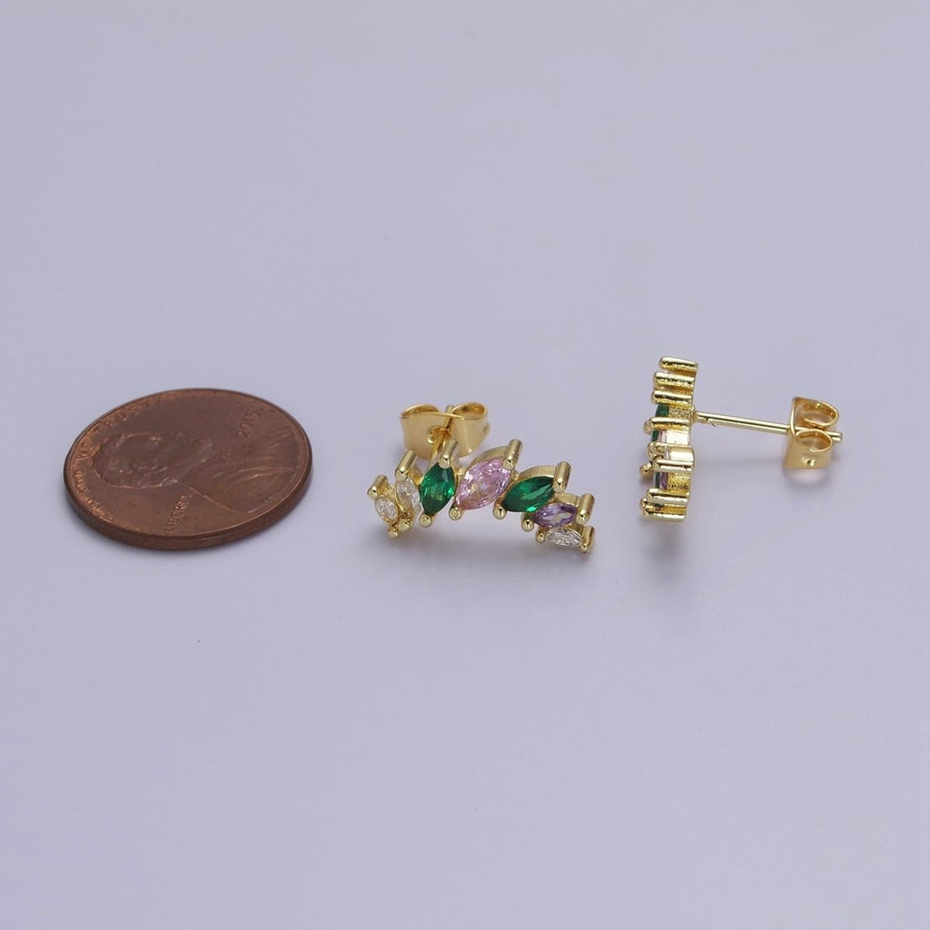 Gold Diamond Marquise Earrings Purple Green CZ Earring V-117 - DLUXCA