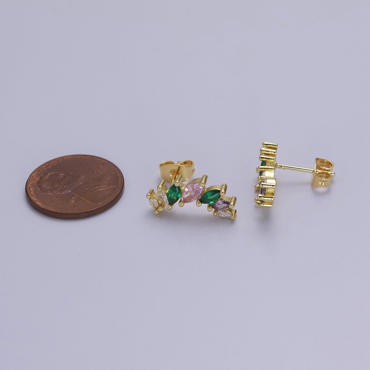 Gold Diamond Marquise Earrings Purple Green CZ Earring V-117 - DLUXCA