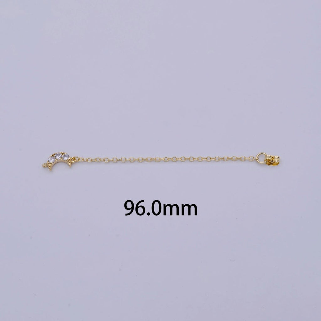 Gold Ear Back Stoppers, Earring Nuts with Long Tassel Chain CZ Moon Earring Component Finding K-136 - DLUXCA