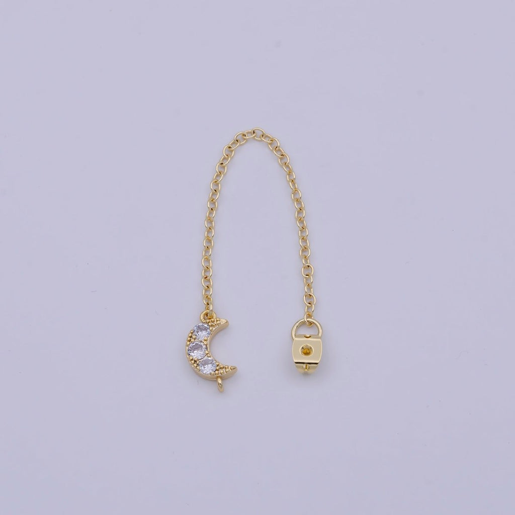Gold Ear Back Stoppers, Earring Nuts with Long Tassel Chain CZ Moon Earring Component Finding K-136 - DLUXCA