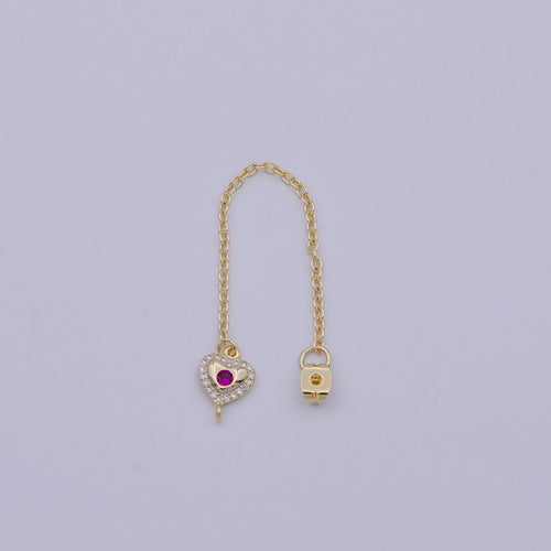 Gold Ear Back Stoppers, Earring Nuts with Long Tassel Chain ink CZ Heart Earring Component Finding K-176 - DLUXCA