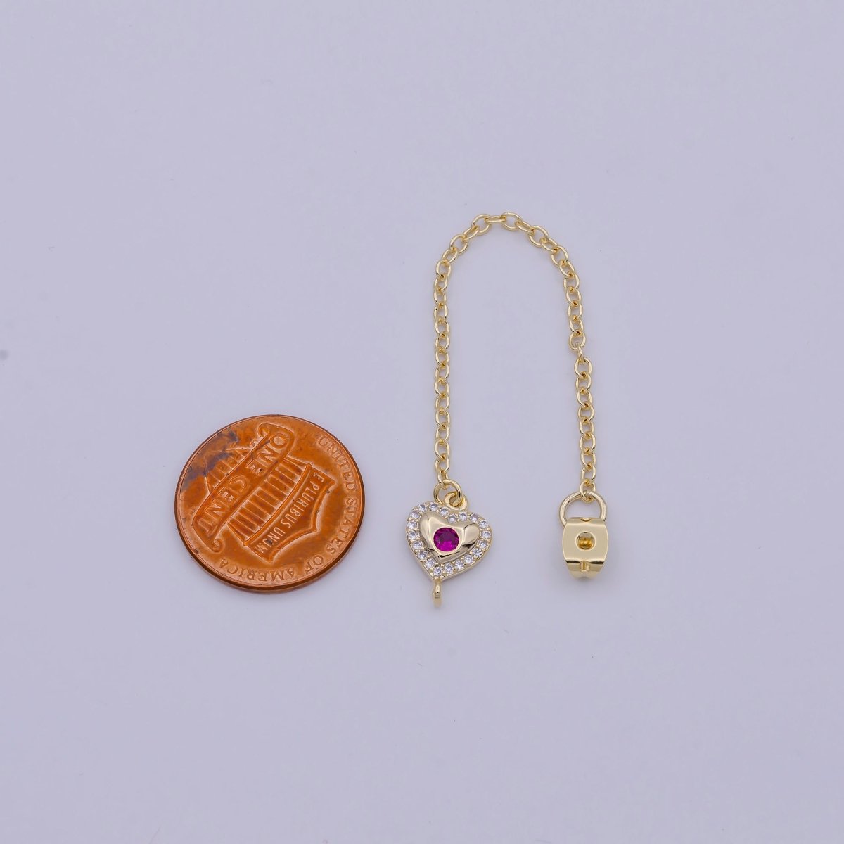 Gold Ear Back Stoppers, Earring Nuts with Long Tassel Chain ink CZ Heart Earring Component Finding K-176 - DLUXCA