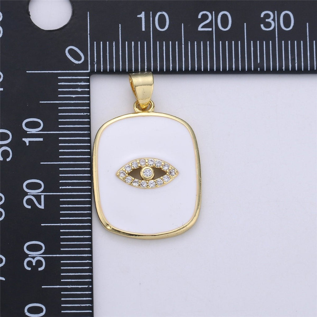 Gold Enamel Evil Eye Charm Tag Pendant, Black White Eye of Ra charm, Enamel Jewelry for Necklace Component I-452 I-453