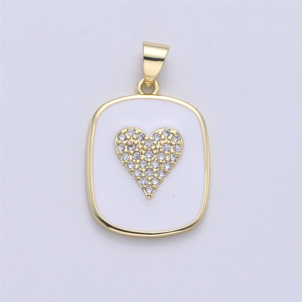 Gold Enamel Heart Charm Military Tag Pendant, Black White Love charm, Enamel Jewelry for Necklace Component I-448 I-449 - DLUXCA