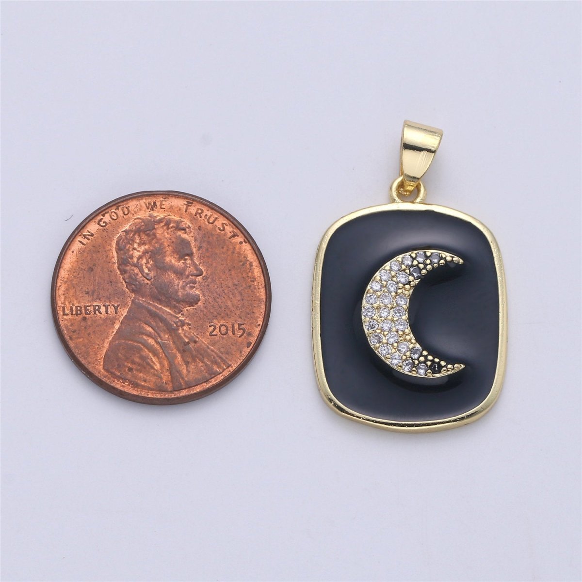 Gold Enamel Moon Charm Military Tag Pendant, Black White Celestial Charm, Enamel Jewelry for Necklace Component  I-450