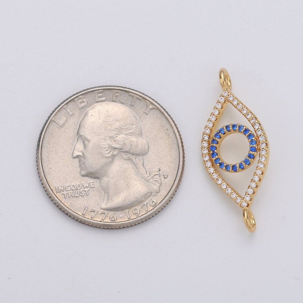 Gold Evil Eye, Amulet Charm, Good Luck, Health, Wish, Protection, Cubic Zirconia Bracelet Charm Finding Connector for Jewelry Making F-403 - DLUXCA