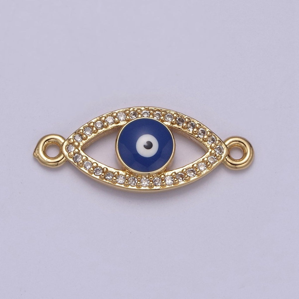 Gold Evil Eye Charm Connector Micro Pave Eye Shaped Connector with 2 Hole Jewelry Supplies F-676 - DLUXCA