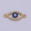 Gold Evil Eye Charm Connector Micro Pave Eye Shaped Connector with 2 Hole Jewelry Supplies F-676 - DLUXCA