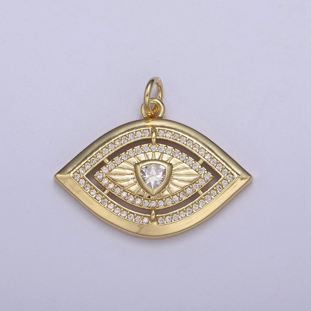 Gold Evil Eye Pendant 14K Gold plated Eye Charm- Minimalist Jewelry Medallion Pendant Clear Blue Green Red Cz Layering Stacking N-653 - N-656 - DLUXCA