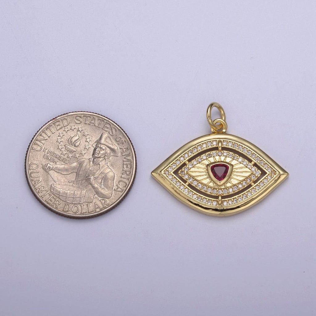 Gold Evil Eye Pendant 14K Gold plated Eye Charm- Minimalist Jewelry Medallion Pendant Clear Blue Green Red Cz Layering Stacking N-653 - N-656 - DLUXCA